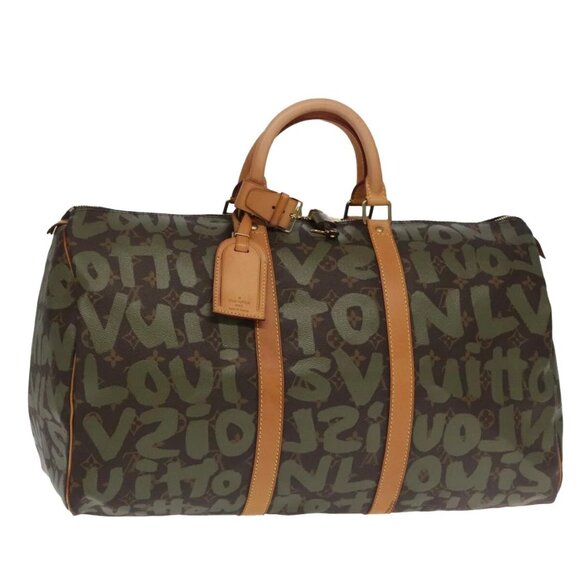 LOUIS VUITTON Monogram Graffiti Keepall 50 Boston Bag Khaki M92196 Auth 90286AV - Picture 1 of 16